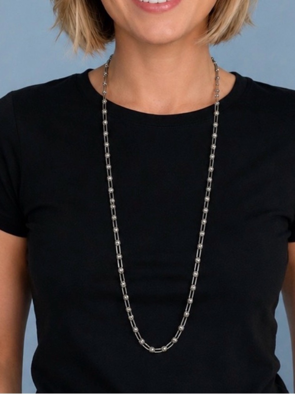 Long 18.5” drop silver and crystal necklace